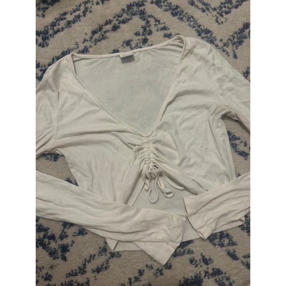 Aritzia Sunday Best White Ribbed Ruched Long Sleeve Top - Picture 1 of 4